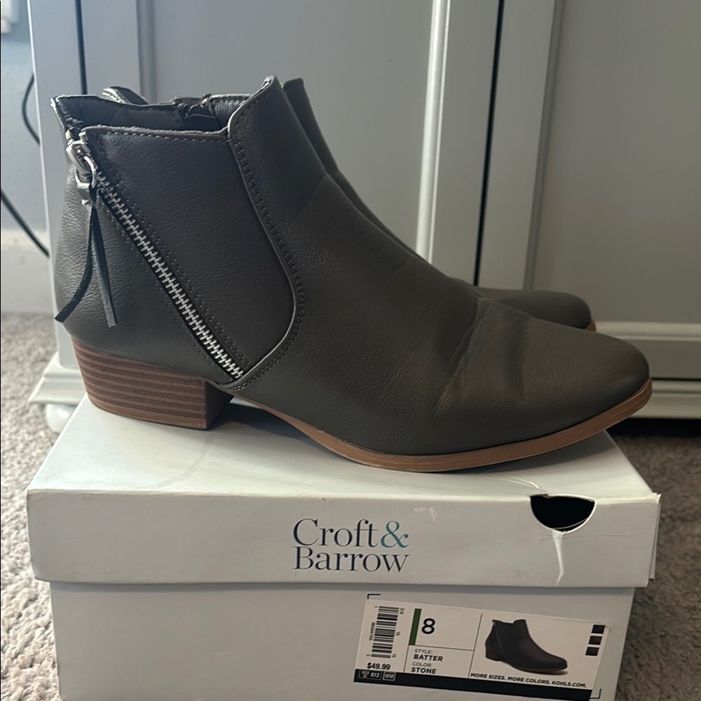 croft & barrow Batter Ankle Boots in stone color